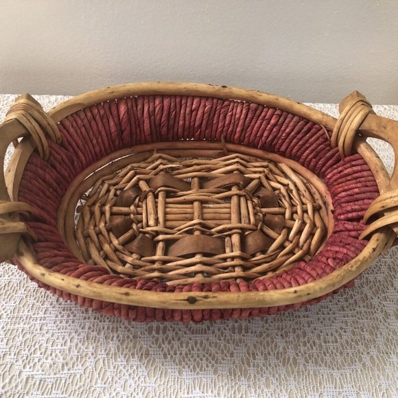 Wicker and Wood Basket Tray Bread Basket Display Basket - Picture 8 of 8